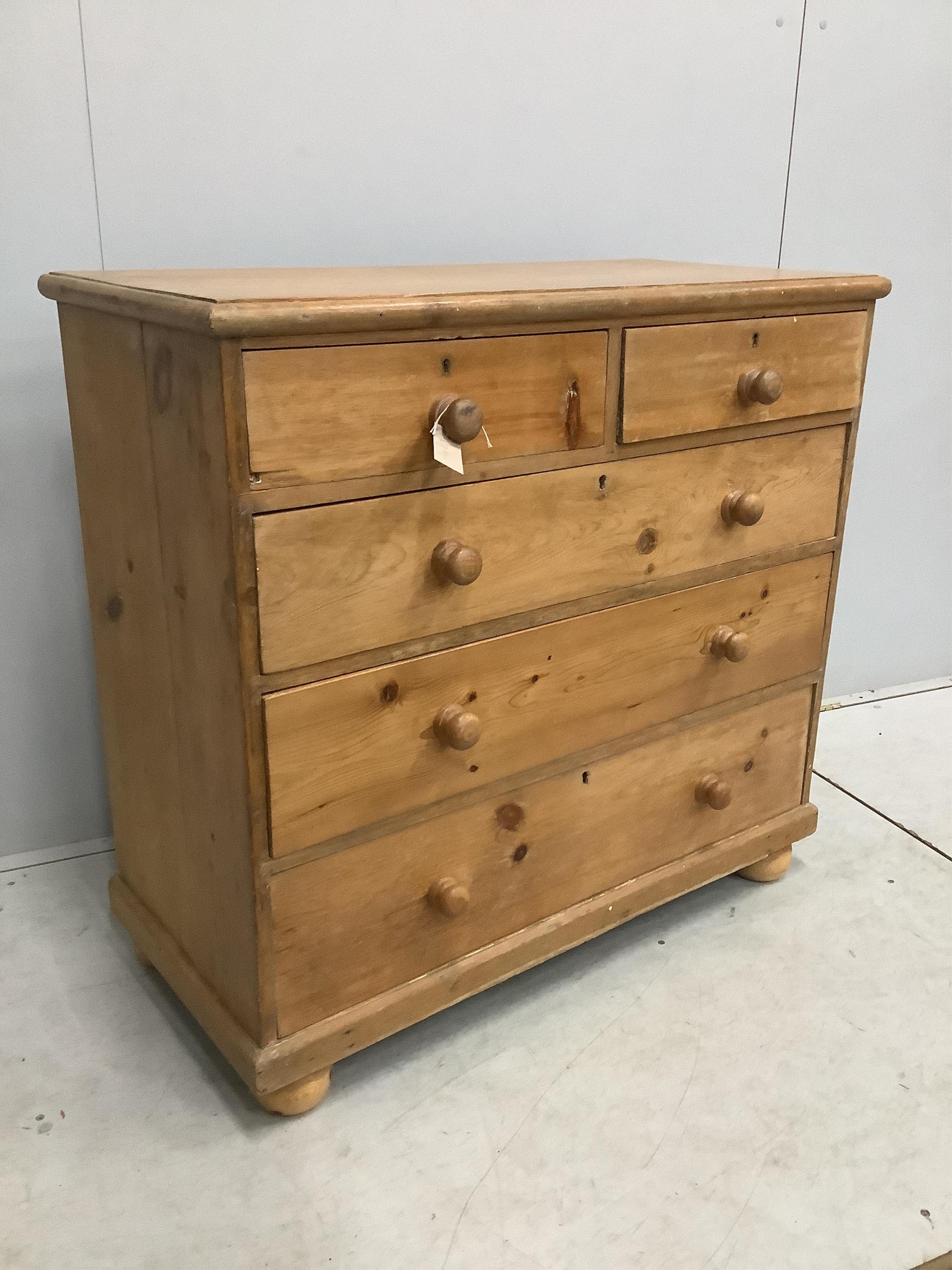 A Victorian pine chest, width 100cm, depth 47cm, height 95cm. Condition - fair